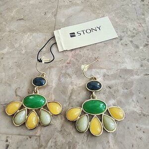 Stony Multi-Colored Stone Dangle Fashion Earrings